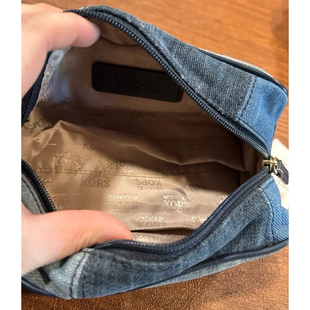 Michael Kors Patchwork Multicolor Denim Zip Travel Pouch